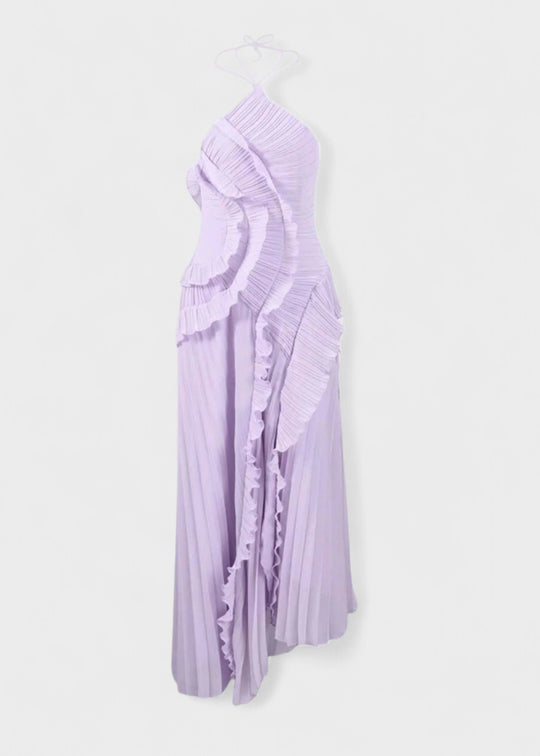 Elegant halterhalskjole med kaskader av volanger - Vichy Signature