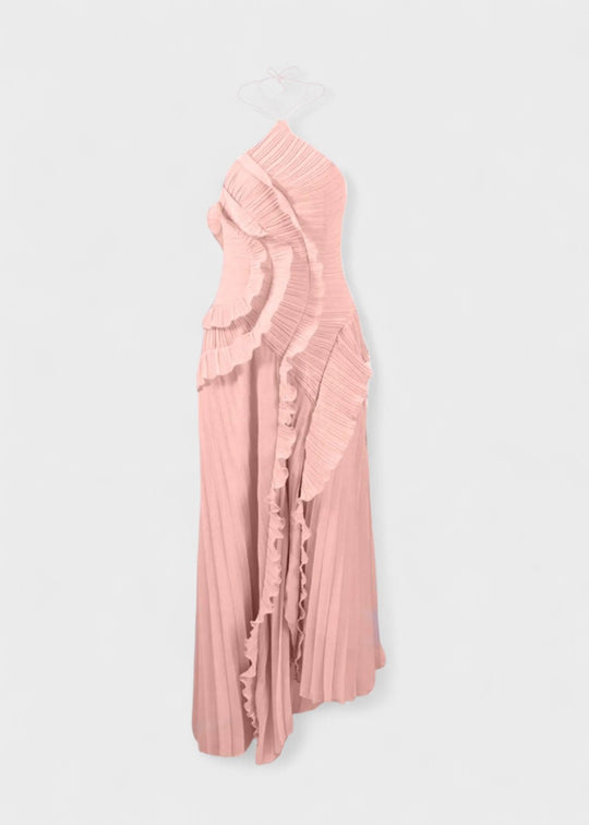 Elegant halterhalskjole med kaskader av volanger - Vichy Signature